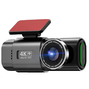 Dashline 4K front dash camera at a three-quarter angle showing the wide-angle lens and 4K Ultra HD WiFi badge